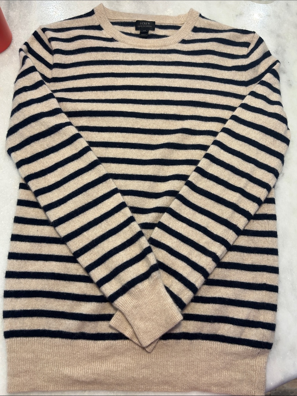 JCREW Navy and Cream Striped Cashmere Sweater Size XS